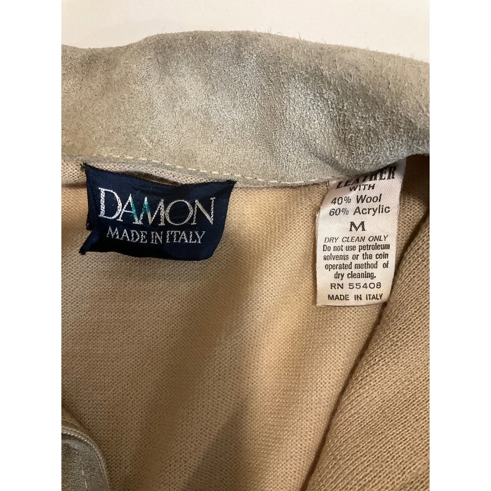 Vintage Damon Italian Wool Blend Suede Zip Up Henley Pointed Collar Sweater M